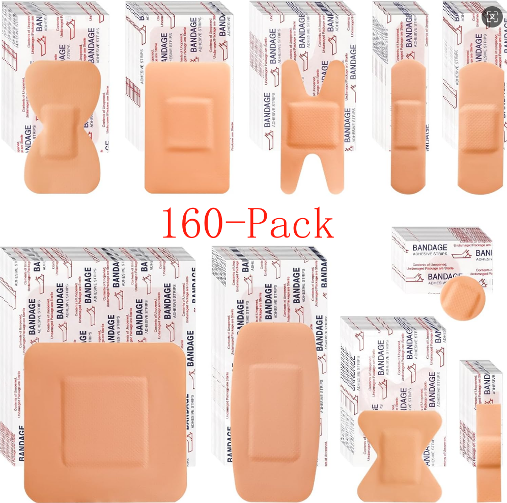 80&160-Pack PE Flexible Adhesive Bandages, All- in-One Waterproof and Highly Breathable Bandages with Cushioned Pad for Wound Care, Variety Pack with Finger & Knuckle Bandages