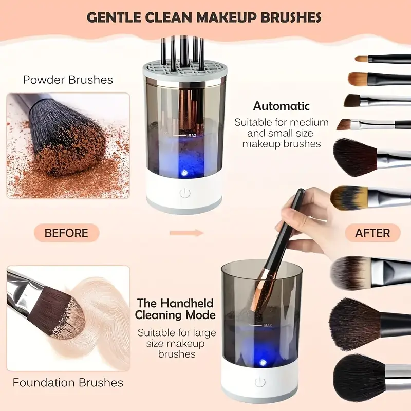 Electric Makeup Brush Cleaner,All-in- One Makeup Brush Cleaning Machine, Ultra - fast Electric Spinning Cleaner for Most Sized Brushes, Perfect Gift for Women