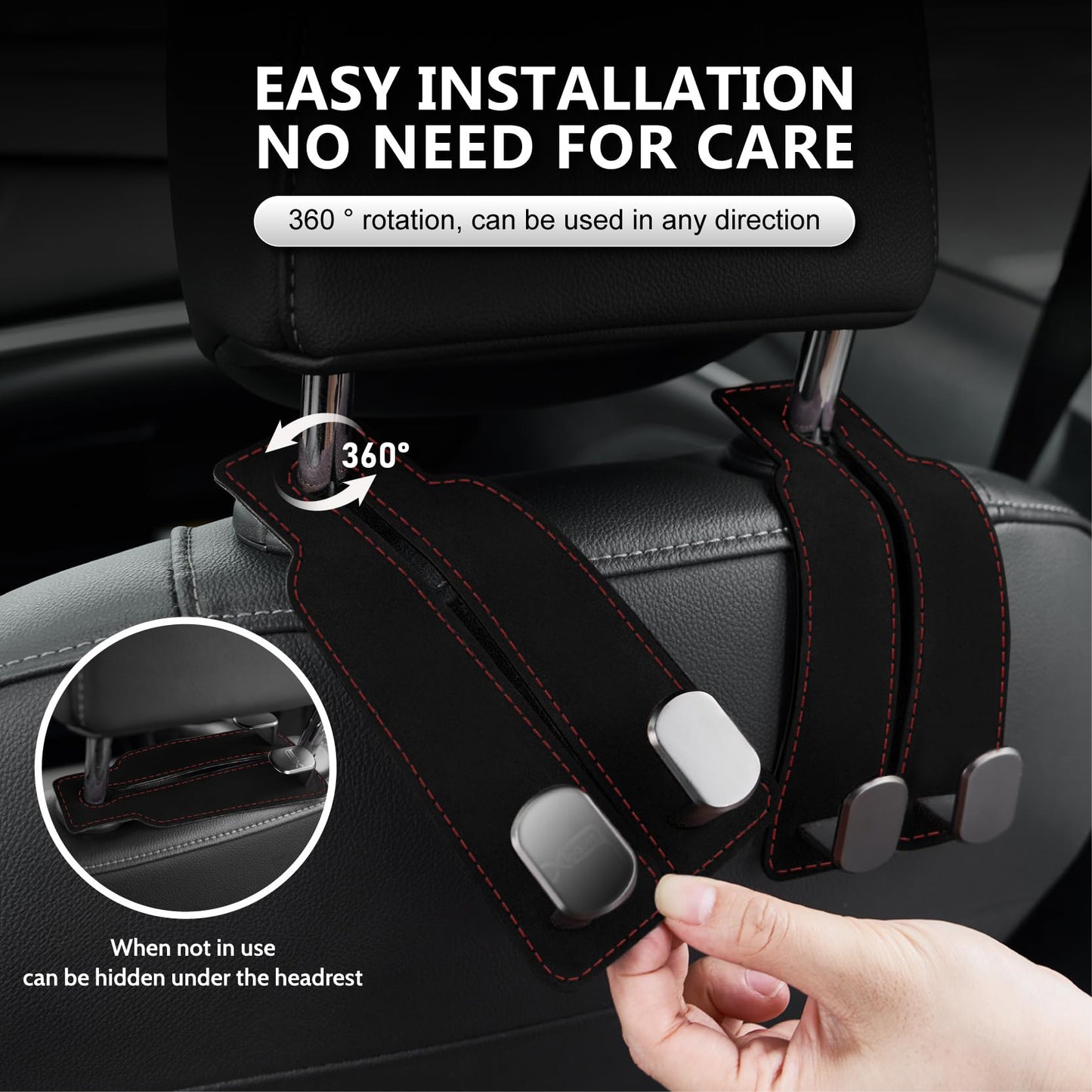 Car Seat Back Storage Hook, 1Count PU Leather Concealed Hook, Multipurpose & Durable, Ideal Car Interior Accessories