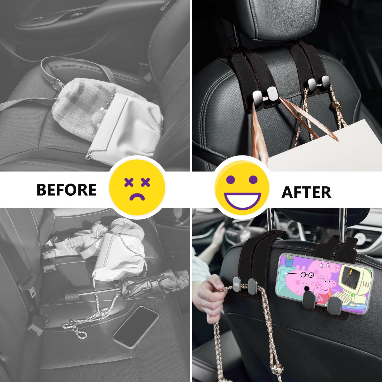 Car Seat Back Storage Hook, 1Count PU Leather Concealed Hook, Multipurpose & Durable, Ideal Car Interior Accessories