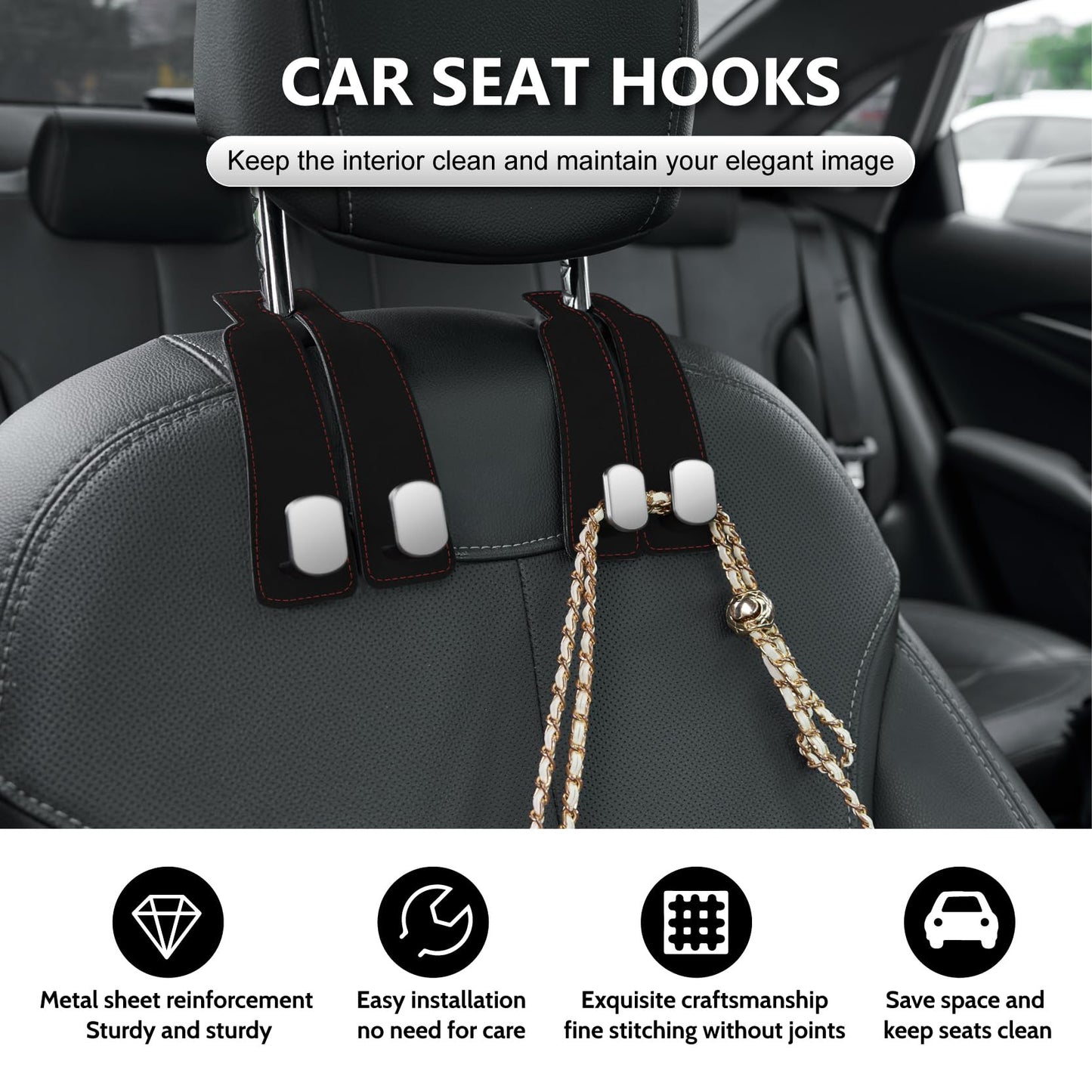 Car Seat Back Storage Hook, 1Count PU Leather Concealed Hook, Multipurpose & Durable, Ideal Car Interior Accessories