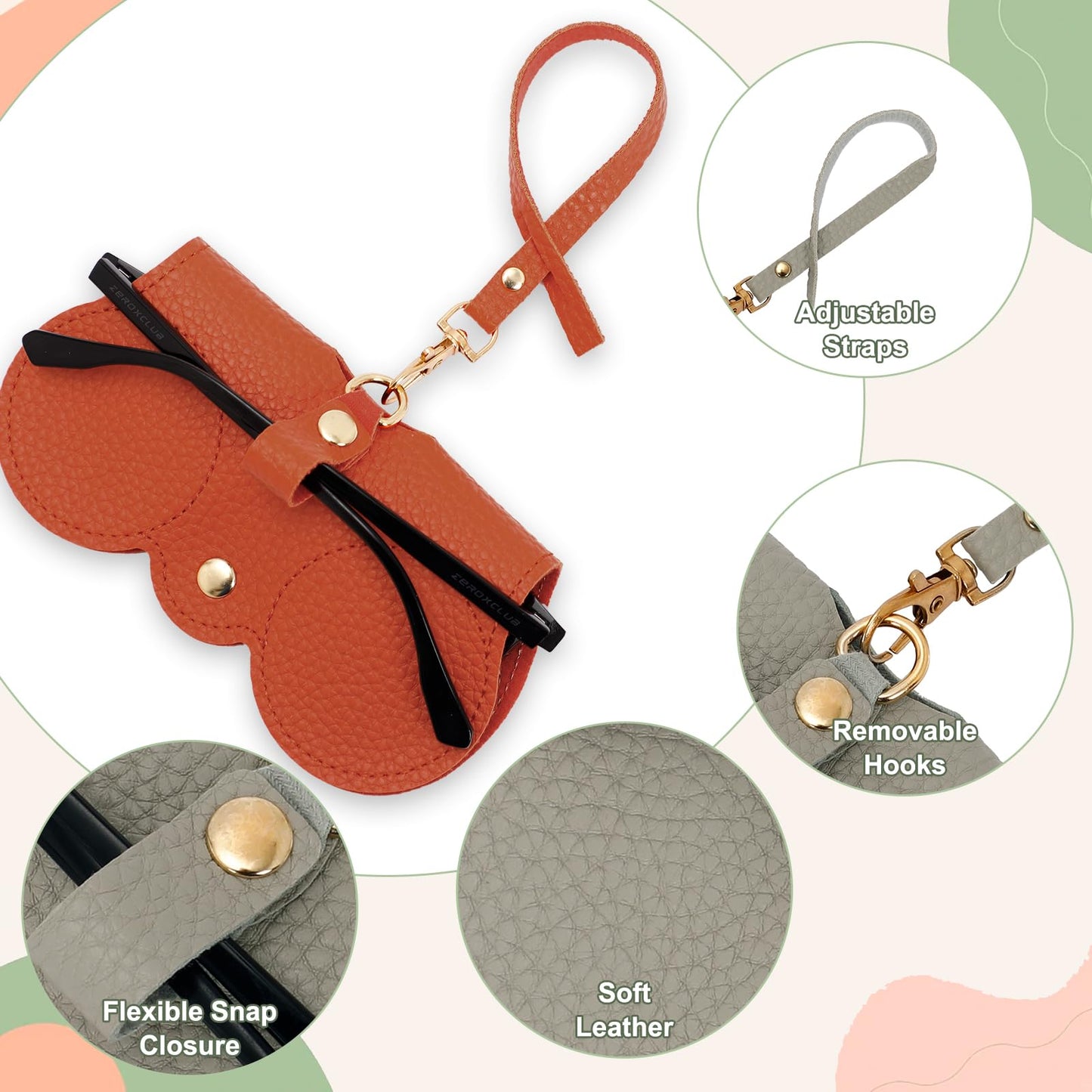 Sleek Litchi Embossed PU Leather Reading Glasses Case -Portable, Travel - Friendly & Protective Hanging Storage Bag