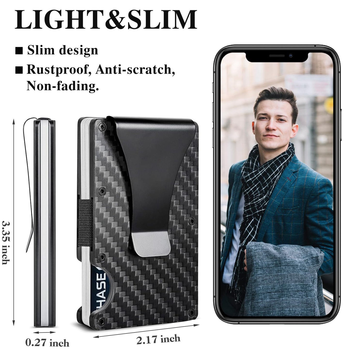 Carbon Fiber Wallet, Metal Money Clip Wallet, Minimalist Wallet for Men, Slim Aluminum Holder Pocket Cash Credit Card Holder compact wallet