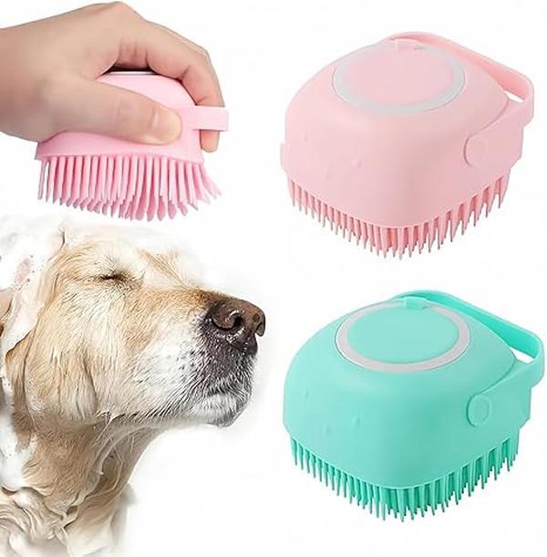Silicone Pet Bath Brush & Shampoo Dispenser - Dual-Function Gentle Massage Grooming