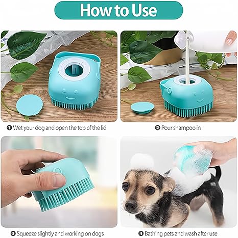 Silicone Pet Bath Brush & Shampoo Dispenser - Dual-Function Gentle Massage Grooming