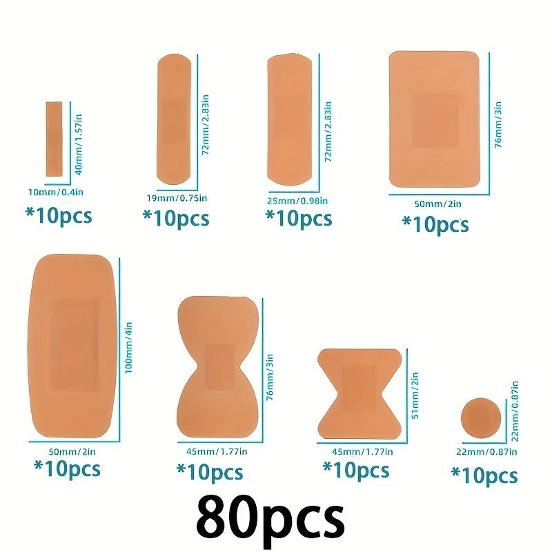 80-Pack PE Flexible Adhesive Bandages,All-in- One Waterproof and Highly Breathable Bandages with Cushioned Pad for Wound Care,Variety Pack with Finger & Knuckle Bandages