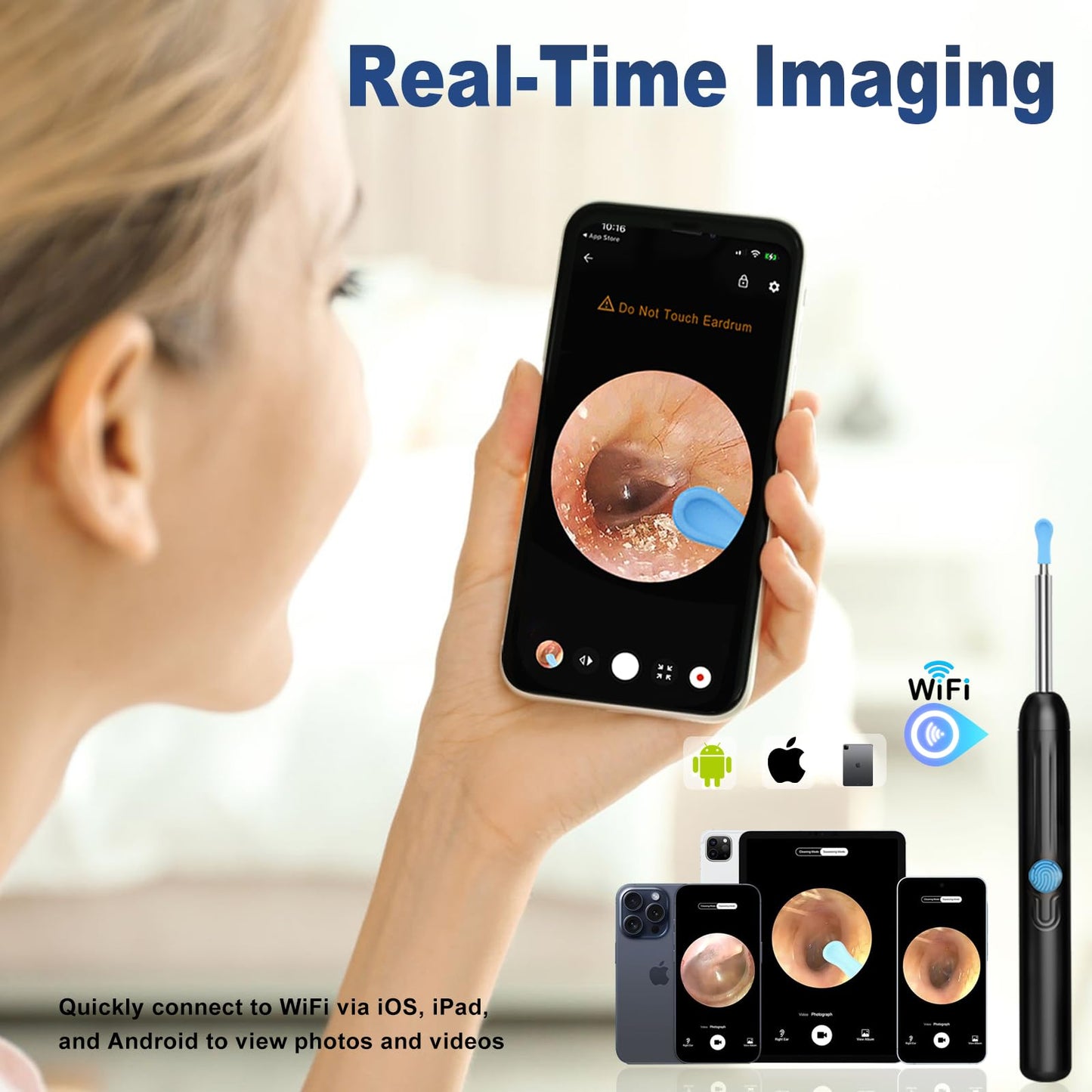 Silicone Ear Hygiene Set, HD Visual Earwax Removal Tool with Camera, 1296P HD Visual Ear Cleaner, Compatible with iPhone and Android Phones, Springtok, Spring Gift Set