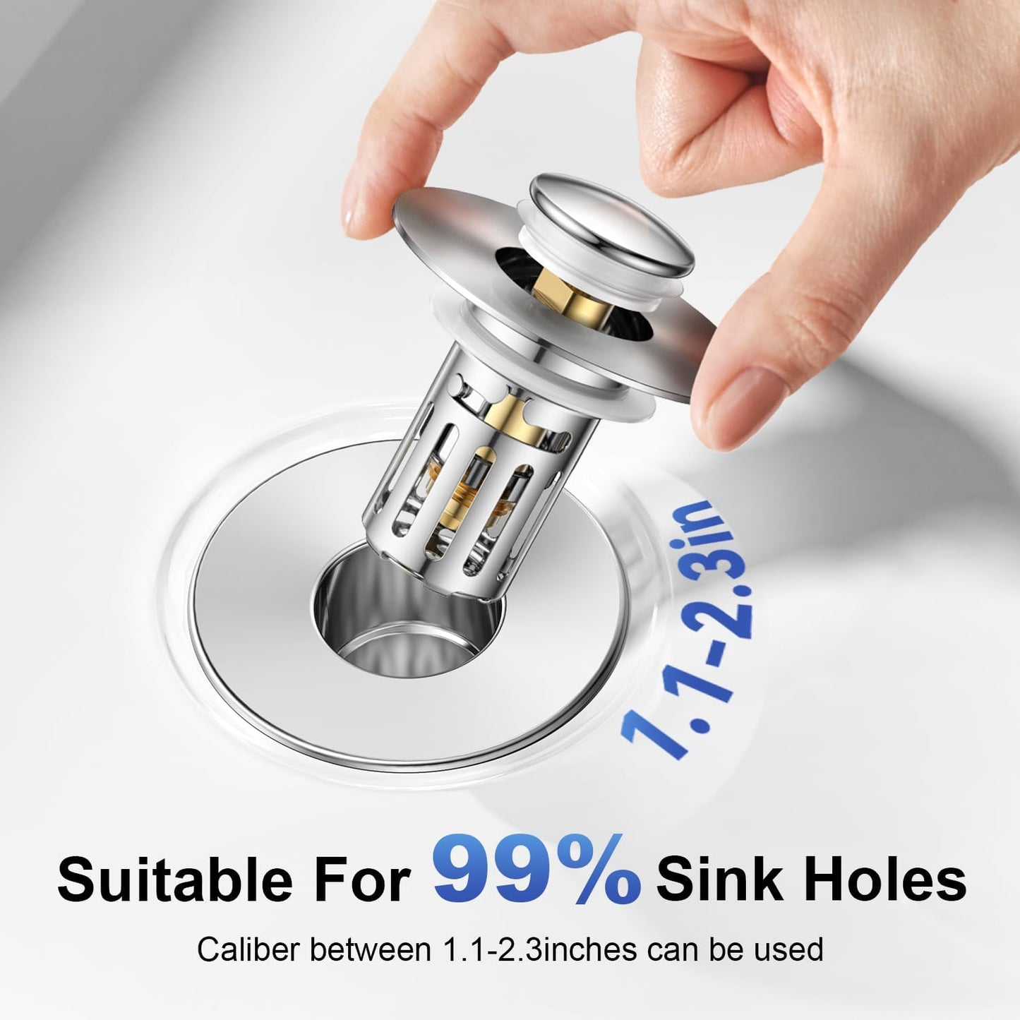 Bath Universal 2-in - 1 Bathroom Sink Stopper, Pop - up with Anti-Clog Removable Fine - Mesh Stainless Steel Filter Basket Drain Hair Stopper, Anti- Odor Stopper