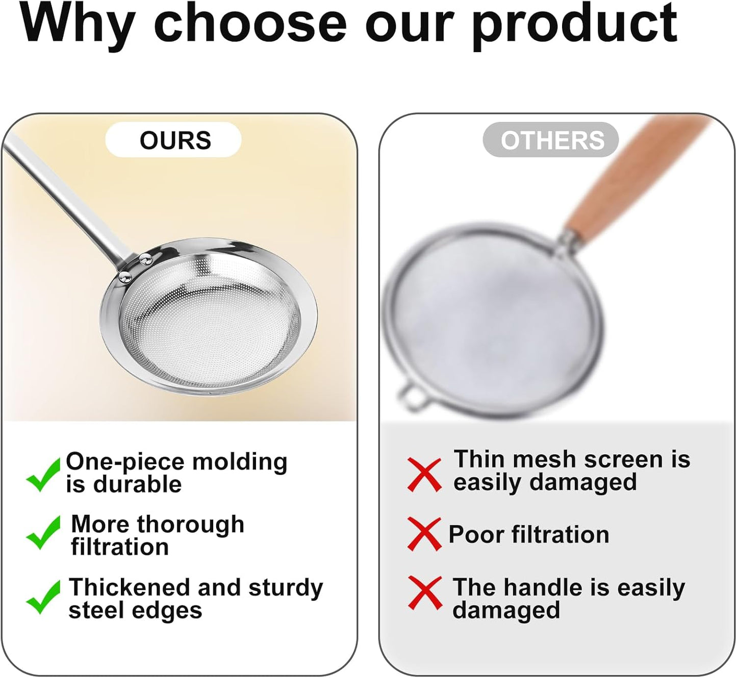 Filter Scoop Stainless Steel Fat Skimmer Spoon Fine Mesh Strainer Food Strainer With Ergonomic Handle Kitchen Oil Skimmer Strainer