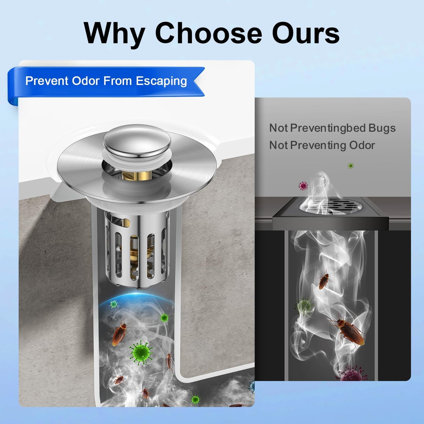 Bath Universal 2-in - 1 Bathroom Sink Stopper, Pop - up with Anti-Clog Removable Fine - Mesh Stainless Steel Filter Basket Drain Hair Stopper, Anti- Odor Stopper