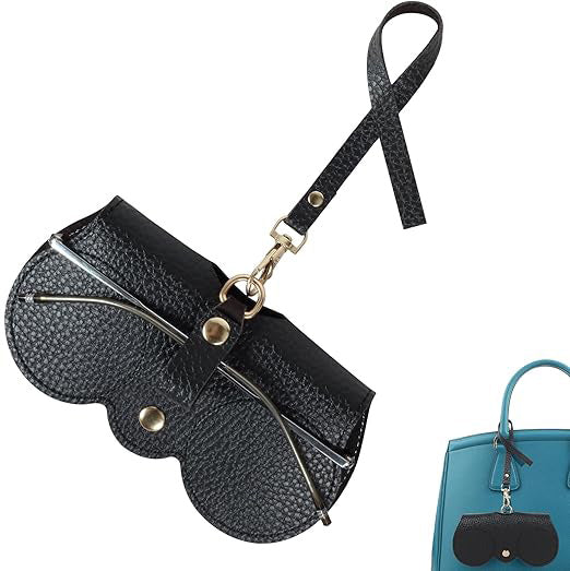 Sleek Litchi Embossed PU Leather Reading Glasses Case -Portable, Travel - Friendly & Protective Hanging Storage Bag