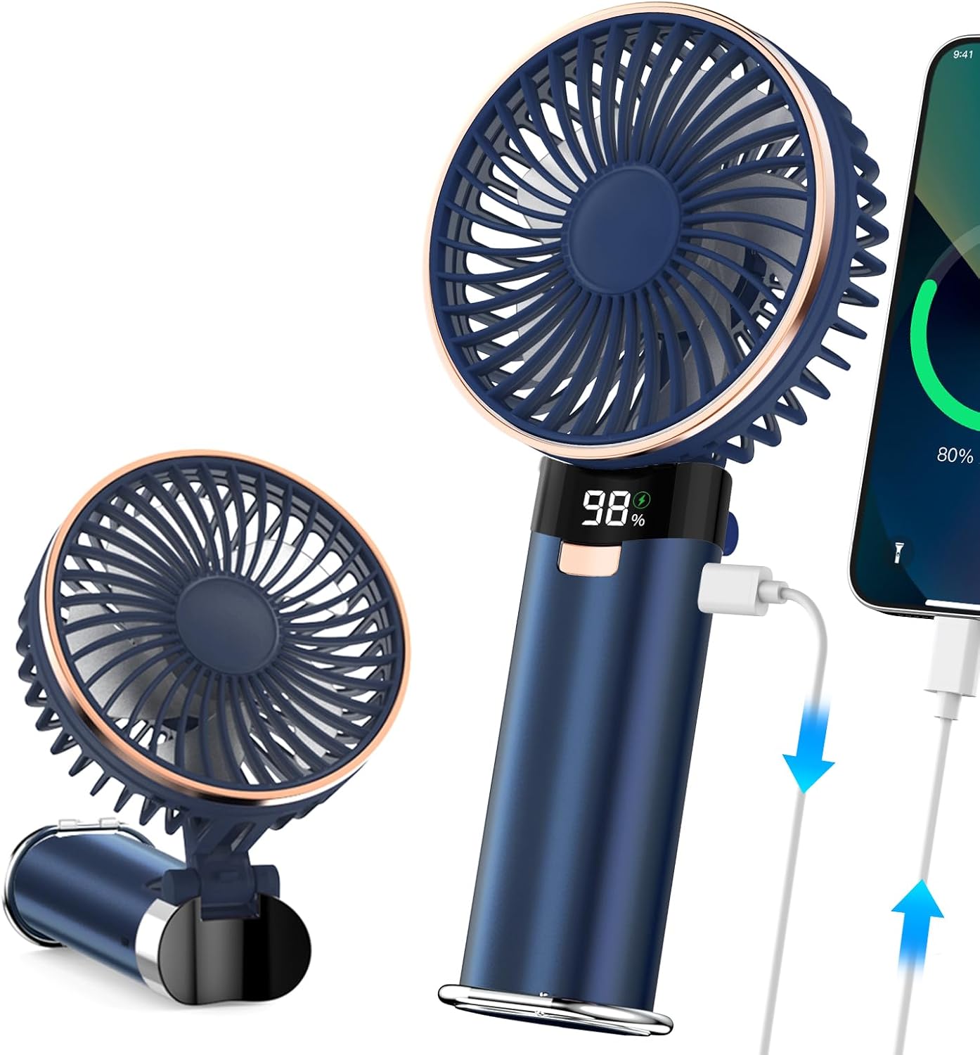 Summer new Portable Handheld Fan,Digital Display,5 Speeds,USB Recharging for Travel and tourism,Silent fan with Sturdy Base