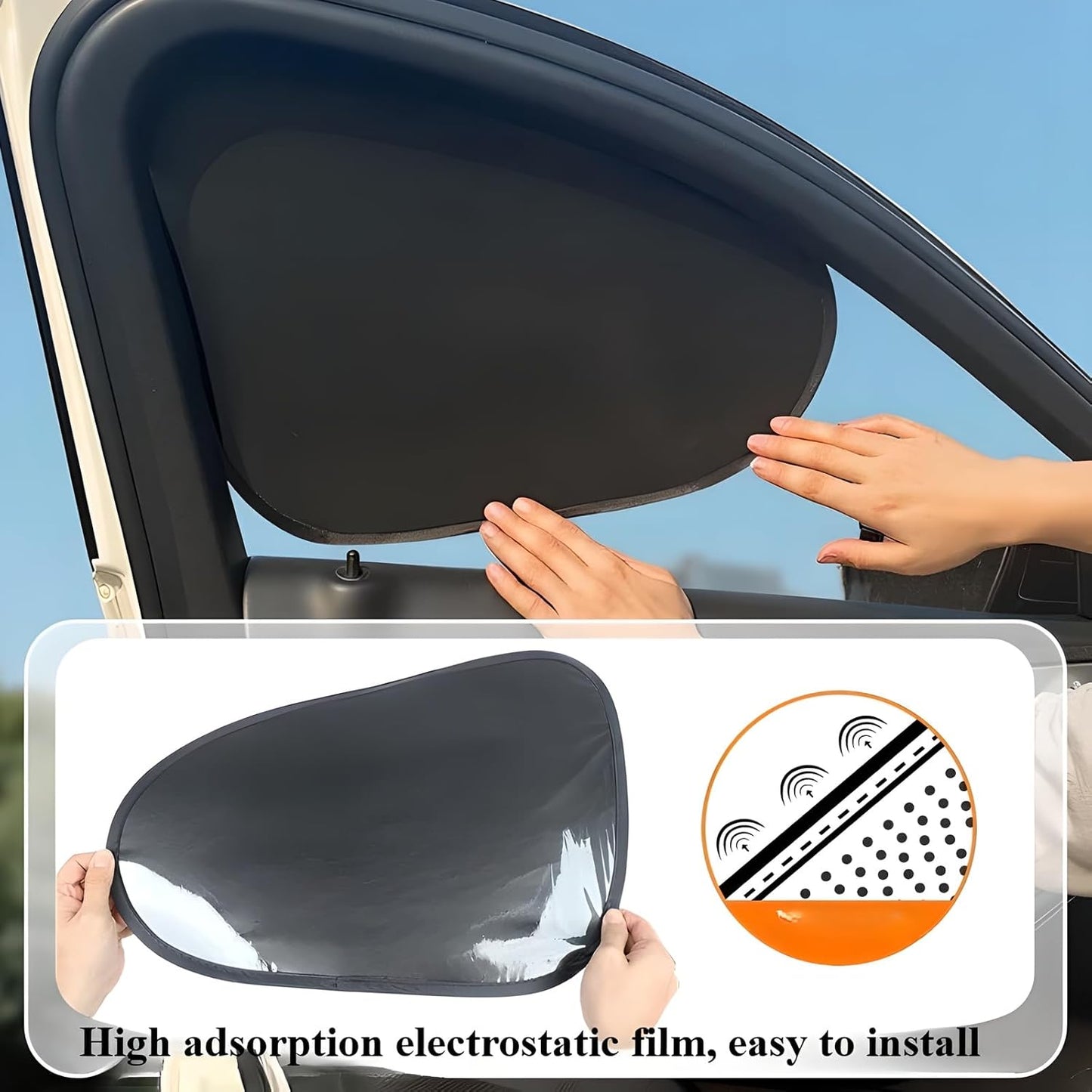 Car Side Window Sun Shade, Electrostatic Adsorption, 4 Pack Ultra - Light Front Shade,4- Layer Protection, Foldable Anti-Glare