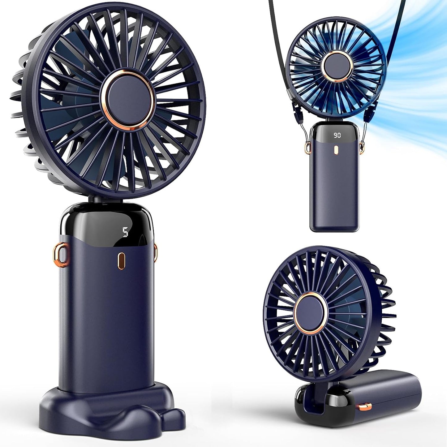 Summer new Portable Handheld Fan,Digital Display,5 Speeds,USB Recharging for Travel and tourism,Silent fan with Sturdy Base