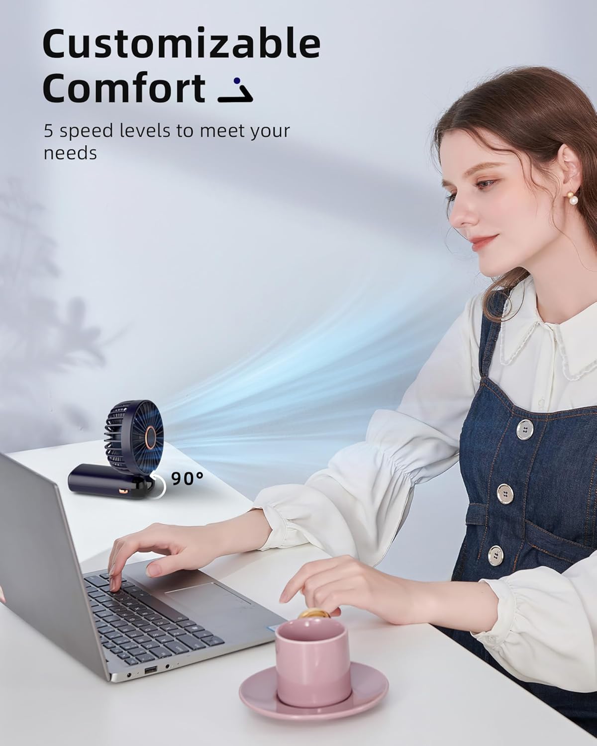 Summer new Portable Handheld Fan,Digital Display,5 Speeds,USB Recharging for Travel and tourism,Silent fan with Sturdy Base