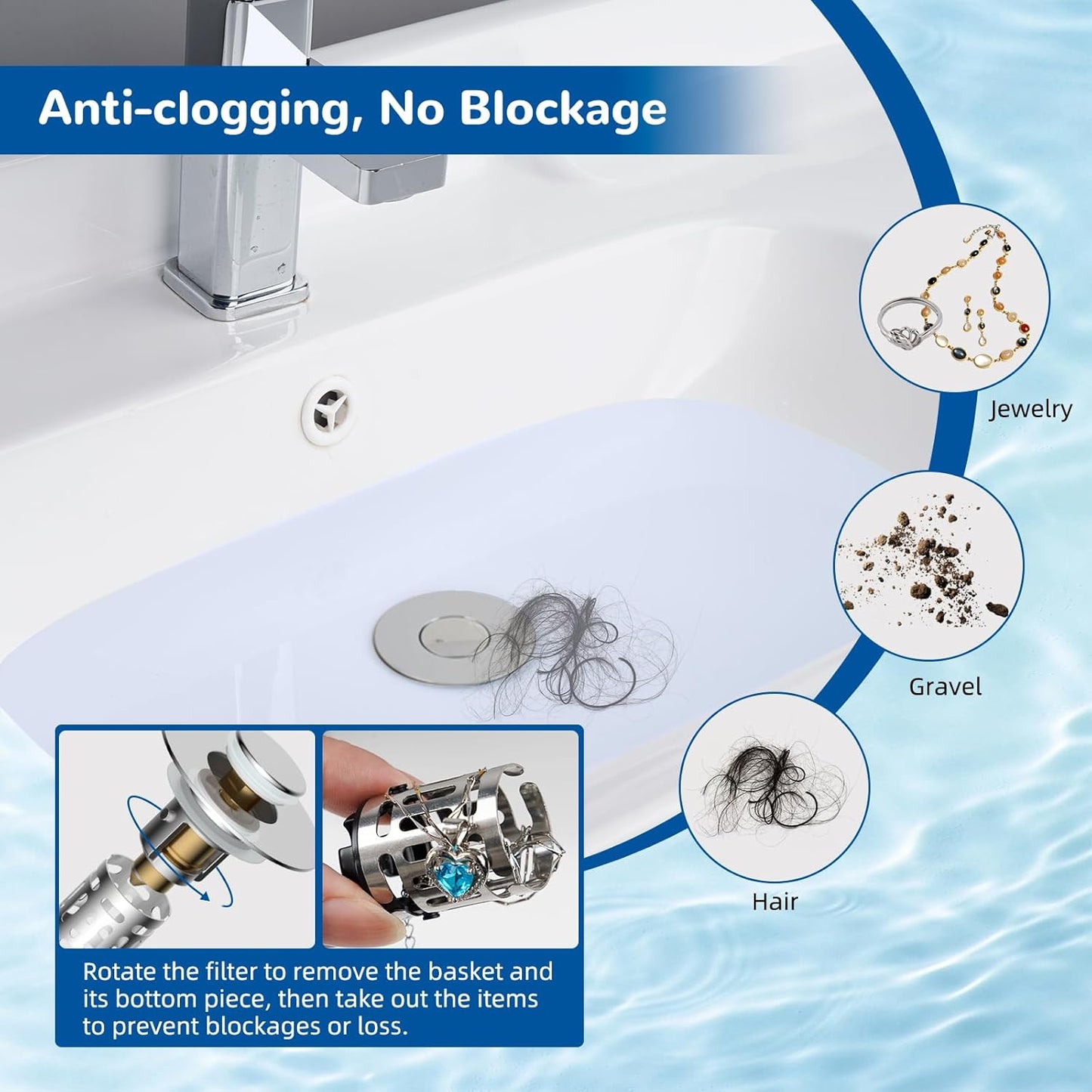 Bath Universal 2-in - 1 Bathroom Sink Stopper, Pop - up with Anti-Clog Removable Fine - Mesh Stainless Steel Filter Basket Drain Hair Stopper, Anti- Odor Stopper