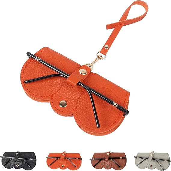 Sleek Litchi Embossed PU Leather Reading Glasses Case -Portable, Travel - Friendly & Protective Hanging Storage Bag