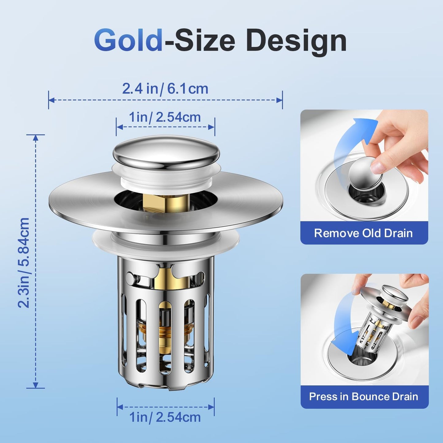 Bath Universal 2-in - 1 Bathroom Sink Stopper, Pop - up with Anti-Clog Removable Fine - Mesh Stainless Steel Filter Basket Drain Hair Stopper, Anti- Odor Stopper