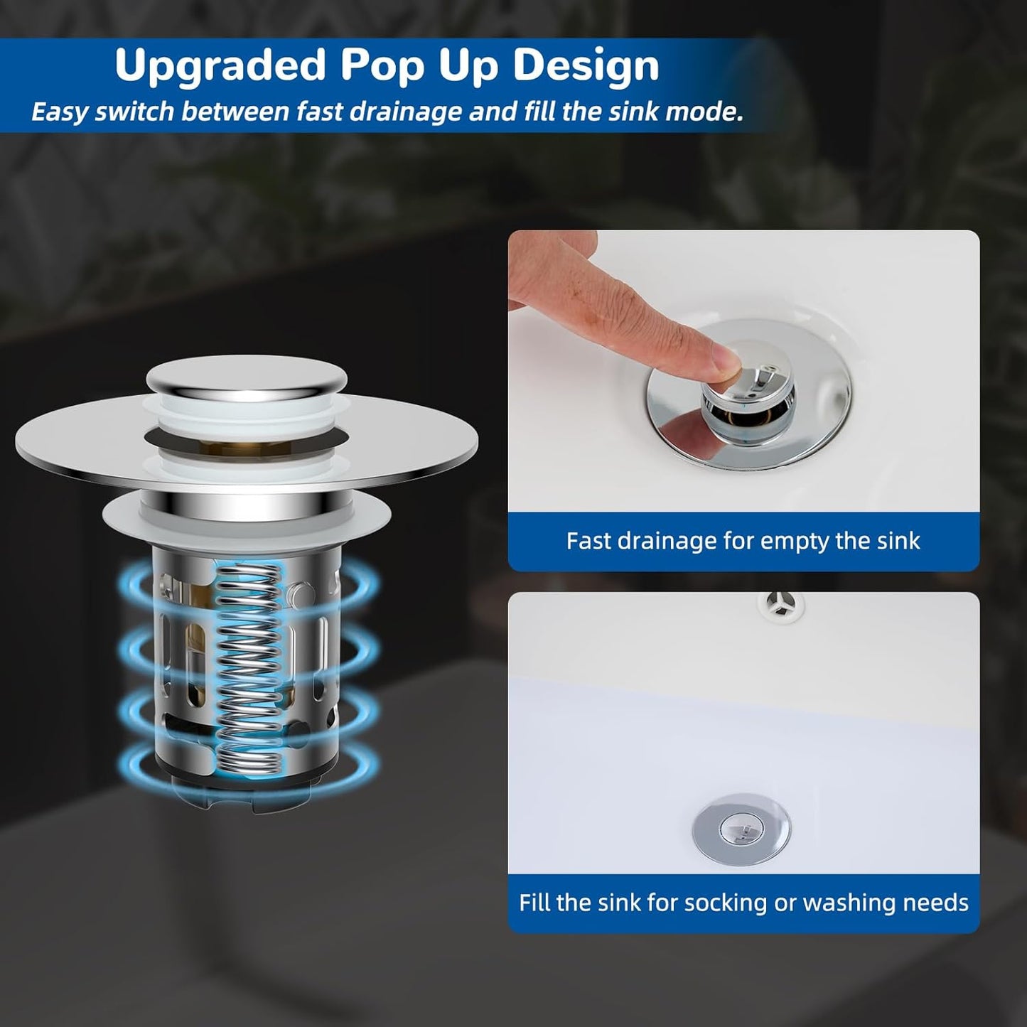 Bath Universal 2-in - 1 Bathroom Sink Stopper, Pop - up with Anti-Clog Removable Fine - Mesh Stainless Steel Filter Basket Drain Hair Stopper, Anti- Odor Stopper