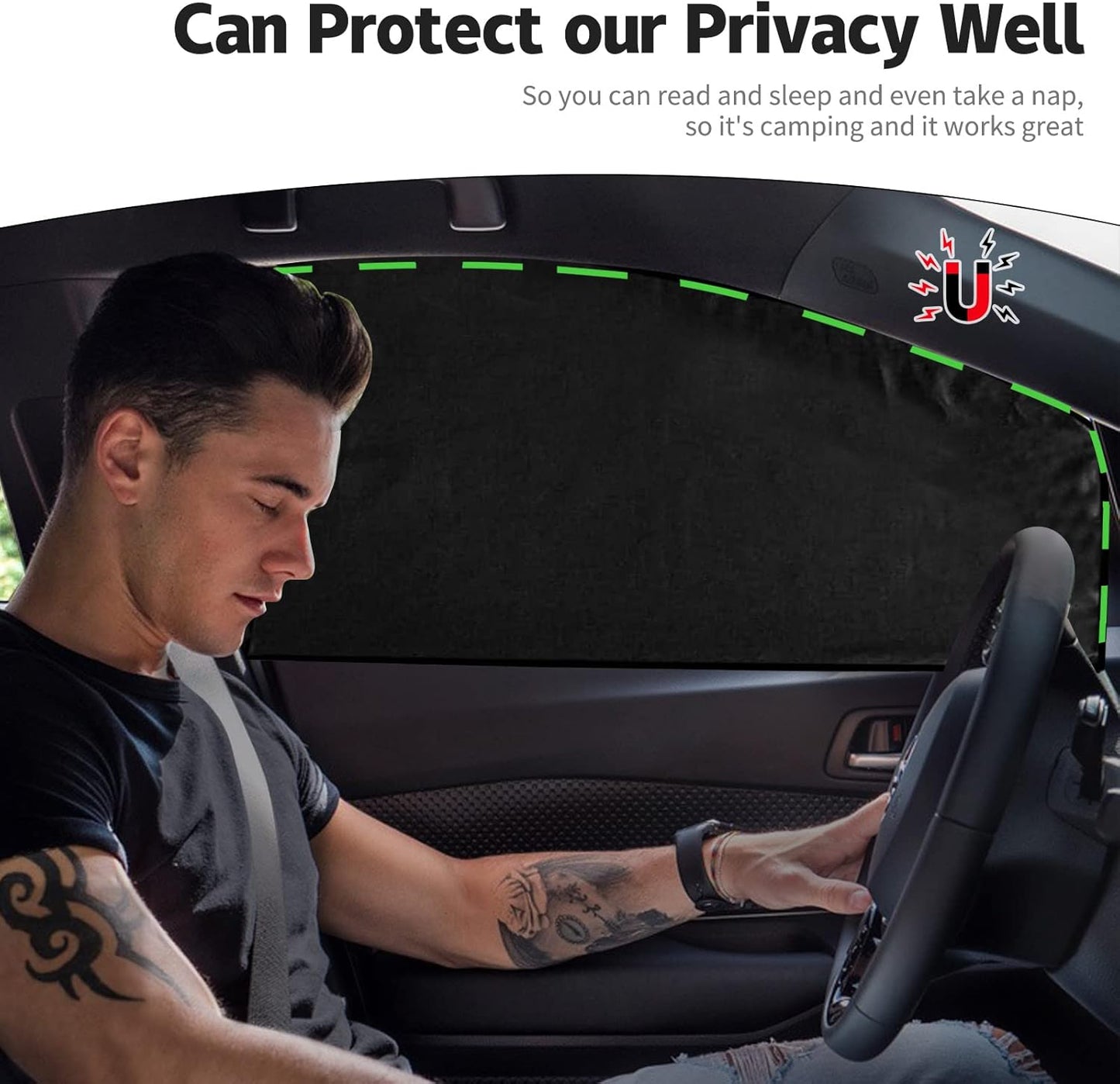 Car Side Window Sun Shade, Electrostatic Adsorption, 4 Pack Ultra - Light Front Shade,4- Layer Protection, Foldable Anti-Glare