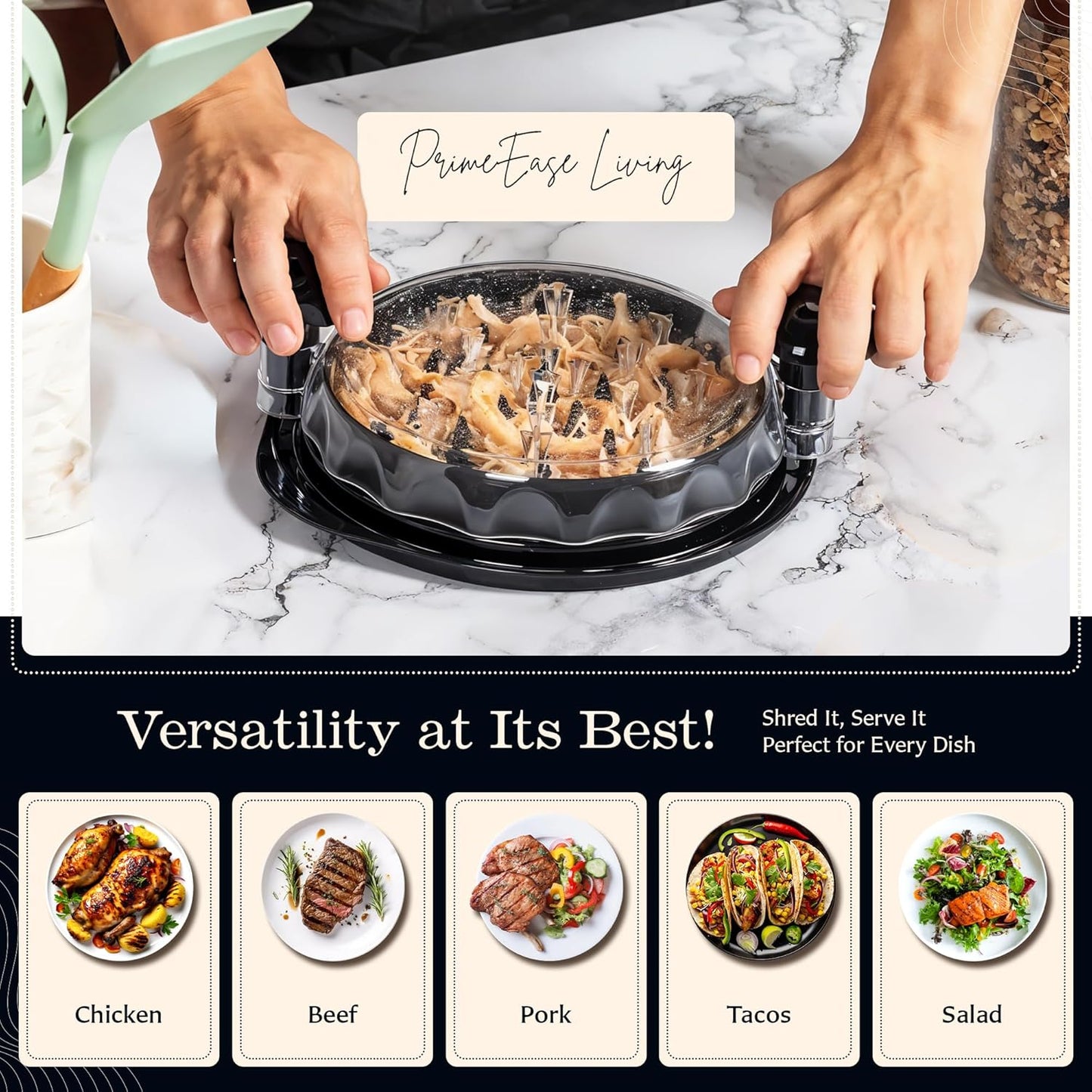 Large Chicken Breast Shredder Tool, Transparent Lid Meat Grinder, Anti - Slip Strip,Ergonomic Handle, BPA Free, Perfect Utensils for Pork, Beef, Chicken. Kitchen Gadaets