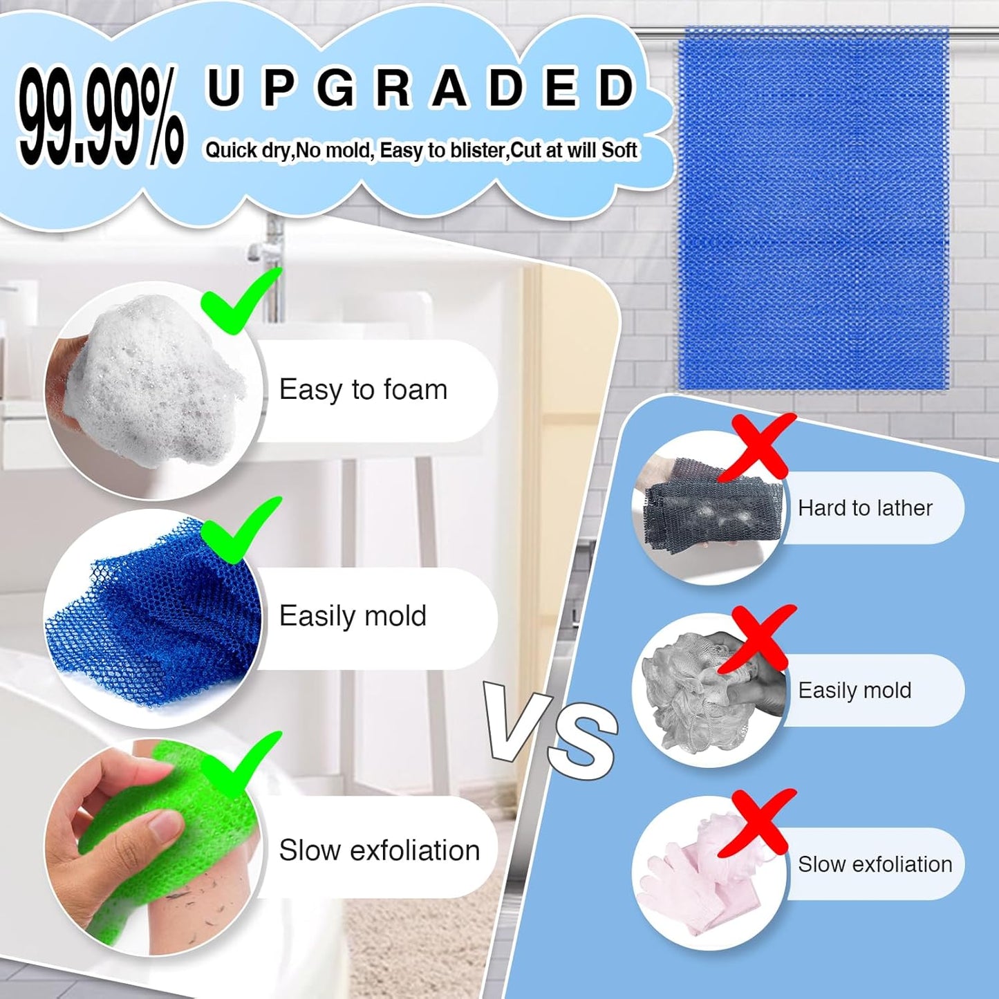 African Exfoliating Net Sponge, Bath Sponge for Smooth Skin, Hygienic Shower Sponge for Shower