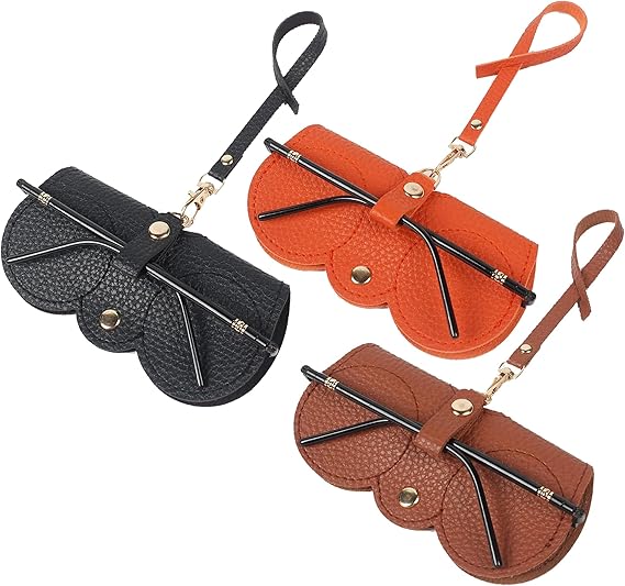 Sleek Litchi Embossed PU Leather Reading Glasses Case -Portable, Travel - Friendly & Protective Hanging Storage Bag