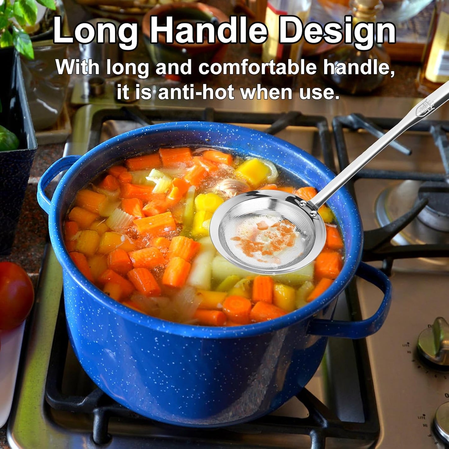 Filter Scoop Stainless Steel Fat Skimmer Spoon Fine Mesh Strainer Food Strainer With Ergonomic Handle Kitchen Oil Skimmer Strainer