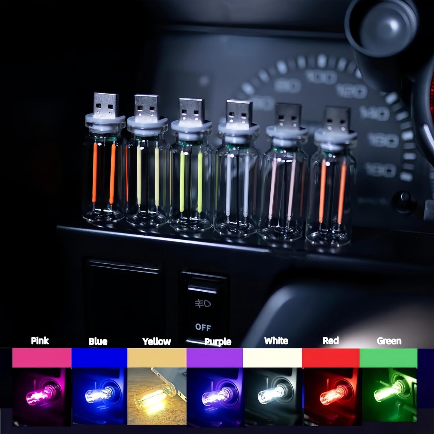 Car USB Night Light Touch Dimmable LED Filament Lamp Portable Lighting Plug and Play Warm Atmosphere Light for Car Bedroom