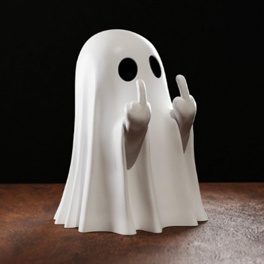 Halloween Ghost Figurine-Spooky Resin Middle Finger Ghost Statue, Cute Ghost Decor for Halloween Decorations, Porch and Indoor Creepy Home Decor (Middle Finger Ghost)
