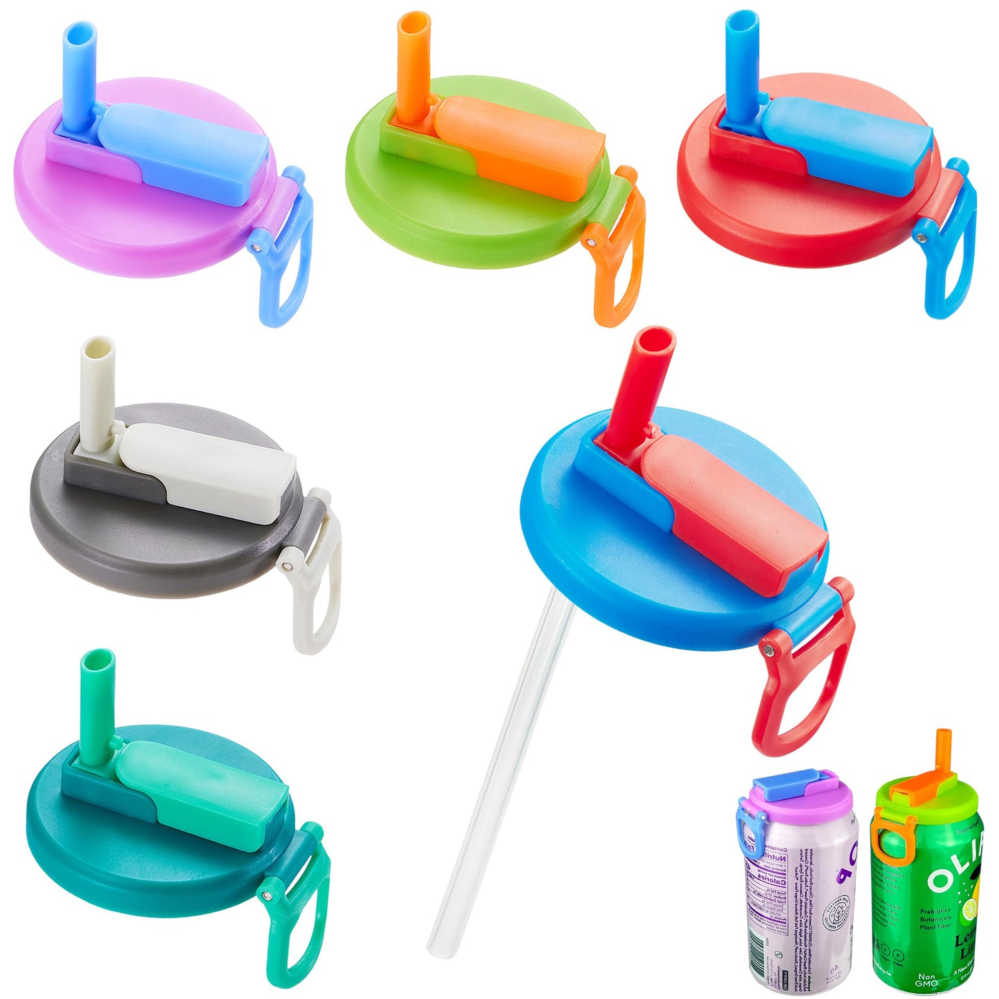 4-Pack Reusable Silicone Soda Can Lids with Straw - Fits Standard Cans, Perfect for Coke, Beer, Juice & Energy Drinks, Ideal for Children's Gifts