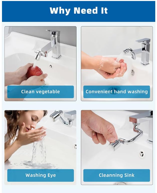 1440°Rotatable Faucet Aerator Extension - for Effortless, All-Angle Control, Rotating Swivel Faucet Aerator Extender, Kitchen Bathroom Sink Faucets Nozzle Attachment with 2 Mode Splash(1PC)