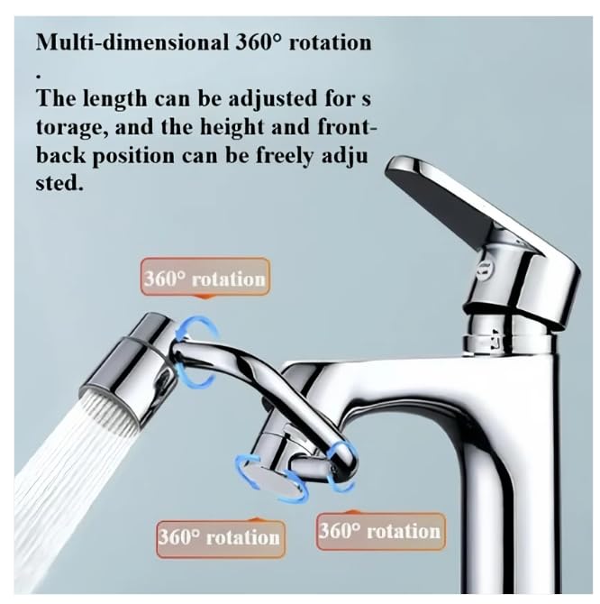 1440°Rotatable Faucet Aerator Extension - for Effortless, All-Angle Control, Rotating Swivel Faucet Aerator Extender, Kitchen Bathroom Sink Faucets Nozzle Attachment with 2 Mode Splash(1PC)