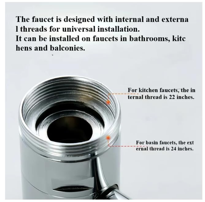 1440°Rotatable Faucet Aerator Extension - for Effortless, All-Angle Control, Rotating Swivel Faucet Aerator Extender, Kitchen Bathroom Sink Faucets Nozzle Attachment with 2 Mode Splash(1PC)