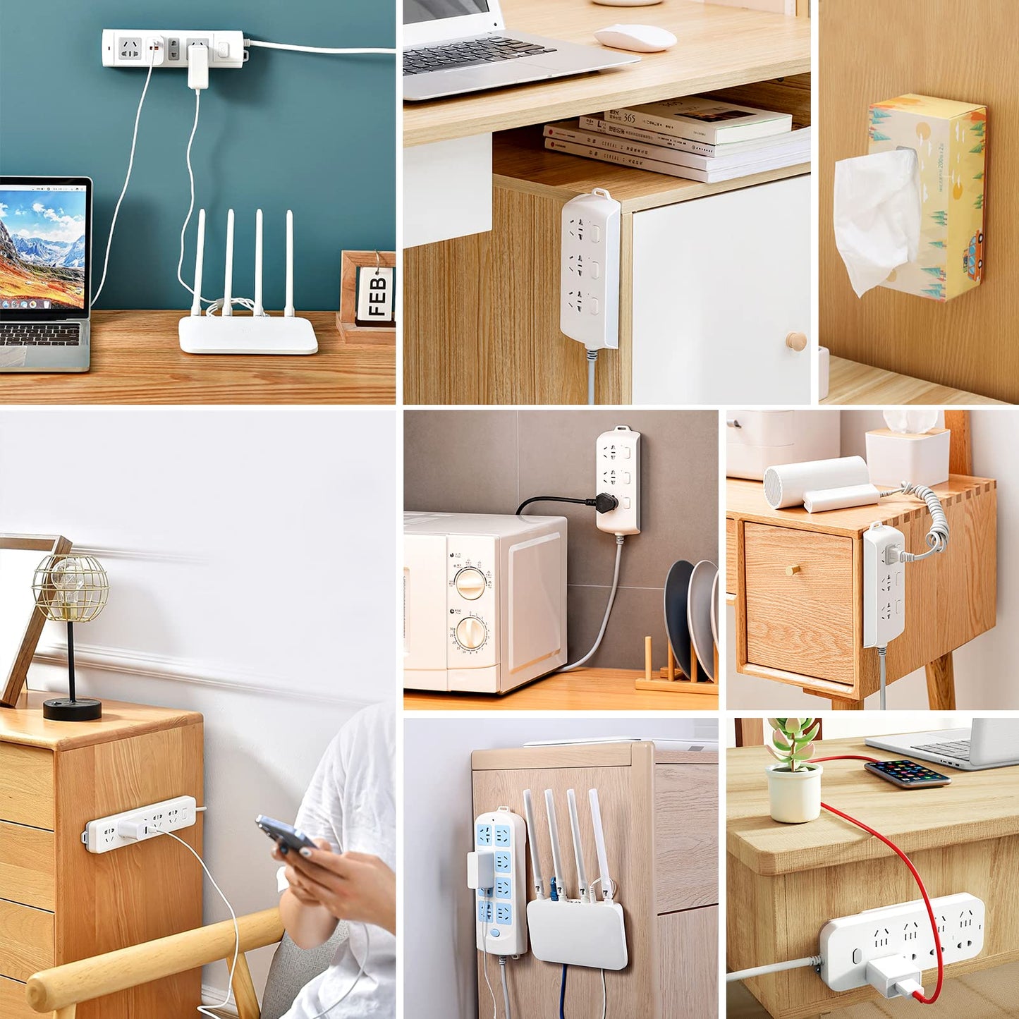 12-pack Self-Adhesive Power Strip Holders - Drill- Free Socket Mounts for Desktop, Kitchen, Home & Office Cable Management(Random Color)