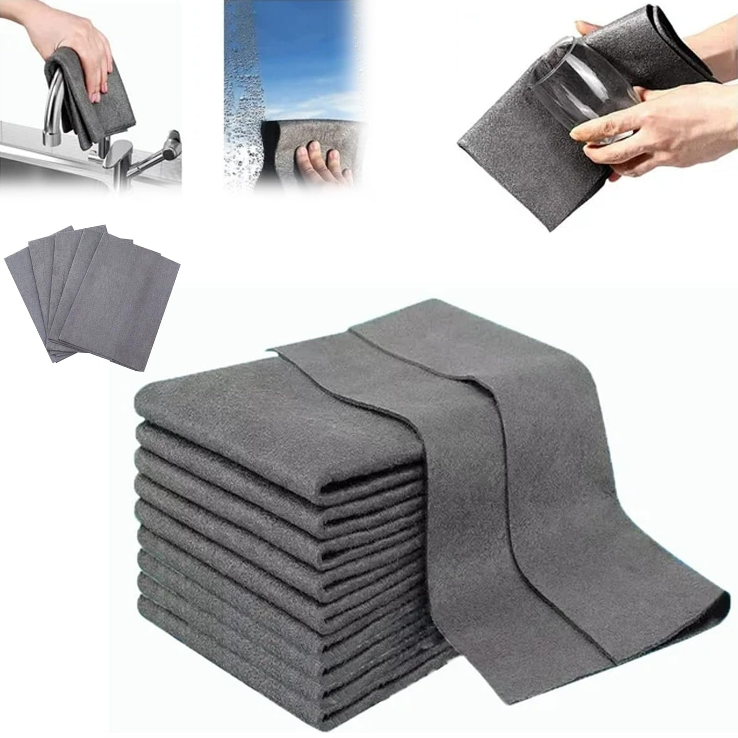 10 Counts Magic Cleaning Cloth, Reuseable Thickened Streak Free Magic Cleaning Wipes, Microfiber Cleaning Cloths for Windows Glass Vehicles