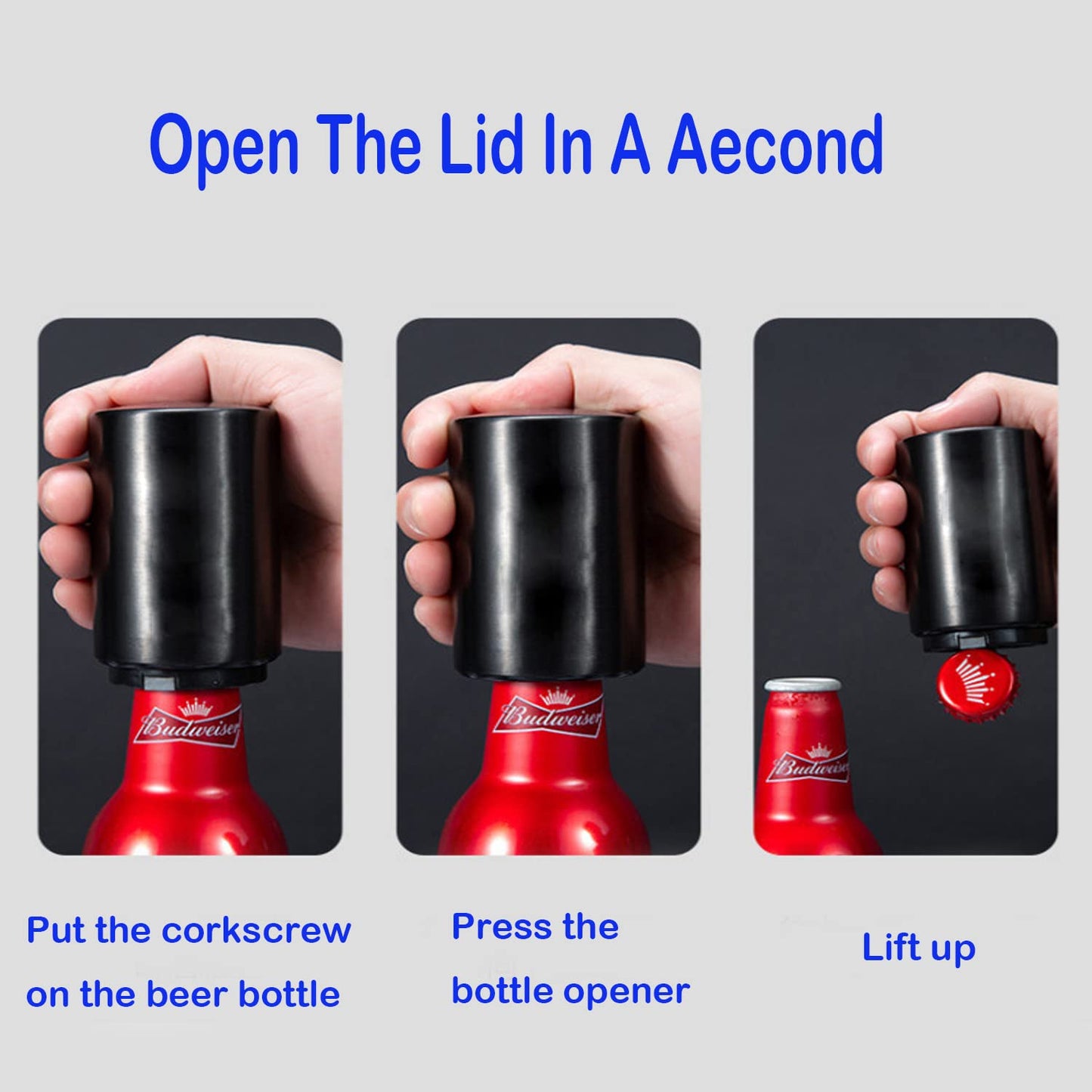 Beer Bottle Opener, Magnetic Automatic Stainless Steel Push Down Opener, No Cap Can Escape, Quick Open for Kitchen, Home Bar & Restaurant Utensils