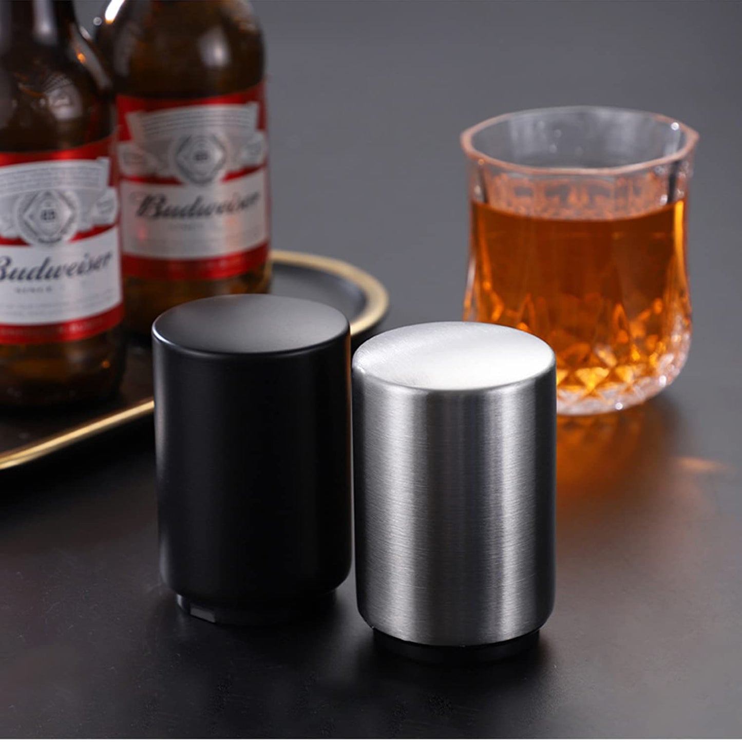 Beer Bottle Opener, Magnetic Automatic Stainless Steel Push Down Opener, No Cap Can Escape, Quick Open for Kitchen, Home Bar & Restaurant Utensils