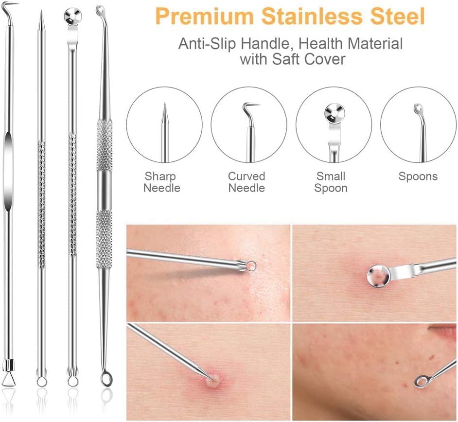 Blackhead Remover Tools, 15 PCS Pimple Popper Tool Kit, Acne Blackhead Tools for Blemish,410 Premium Professional Stainless Acne Pimple Extractor Tool with Metal Box