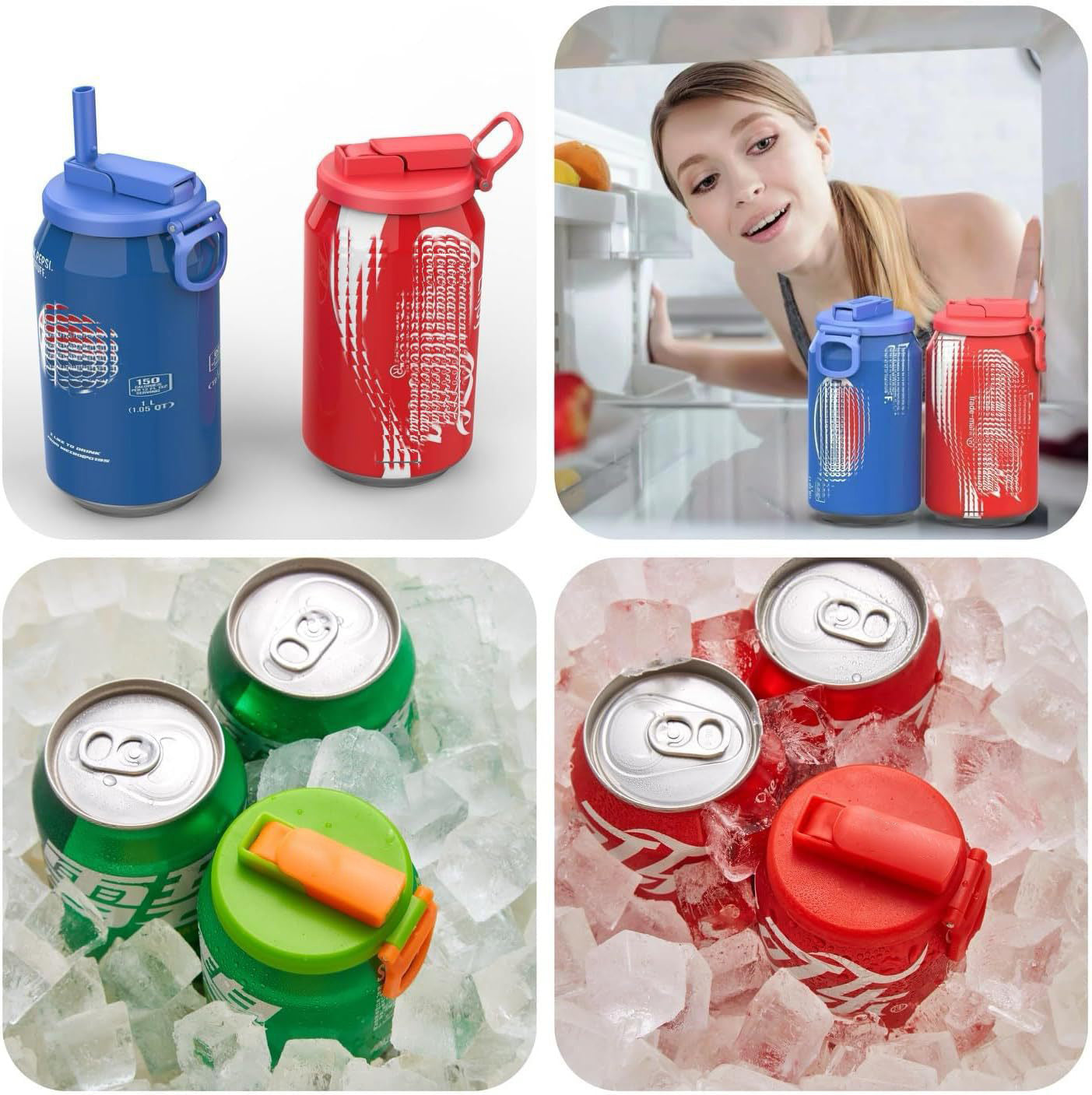 4-Pack Reusable Silicone Soda Can Lids with Straw - Fits Standard Cans, Perfect for Coke, Beer, Juice & Energy Drinks, Ideal for Children's Gifts
