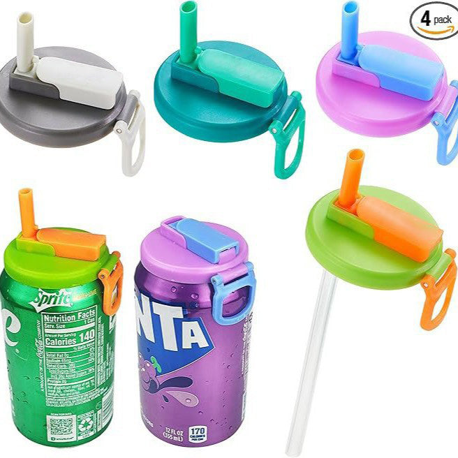 4-Pack Reusable Silicone Soda Can Lids with Straw - Fits Standard Cans, Perfect for Coke, Beer, Juice & Energy Drinks, Ideal for Children's Gifts