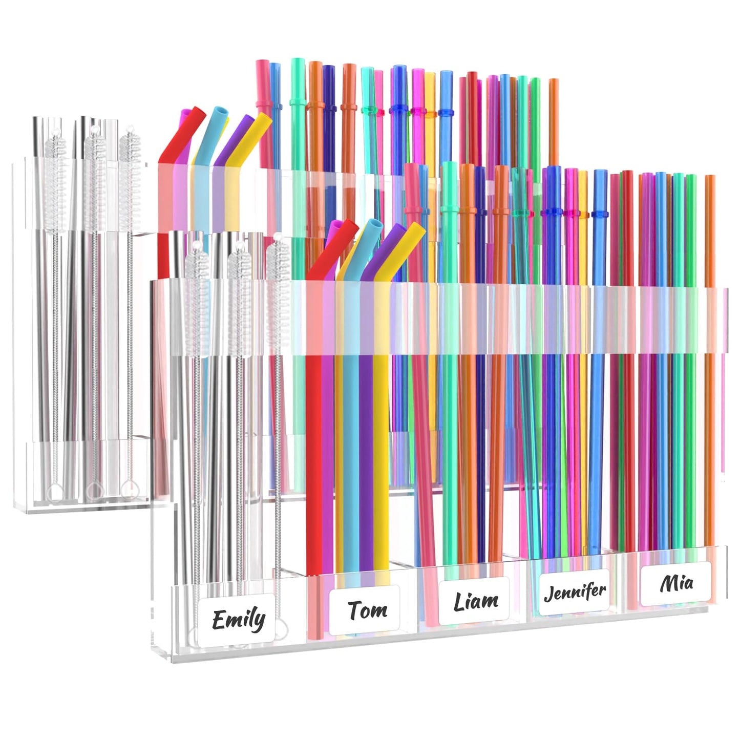 Straw Holder for Cabinet Door 9.8" Adjustable Two-Part Large Acrylic Straws Organizer with Ultra Sticky Adhesive Strips 2025 Reusable Straw Storage for Kitchen Cupboard Clear