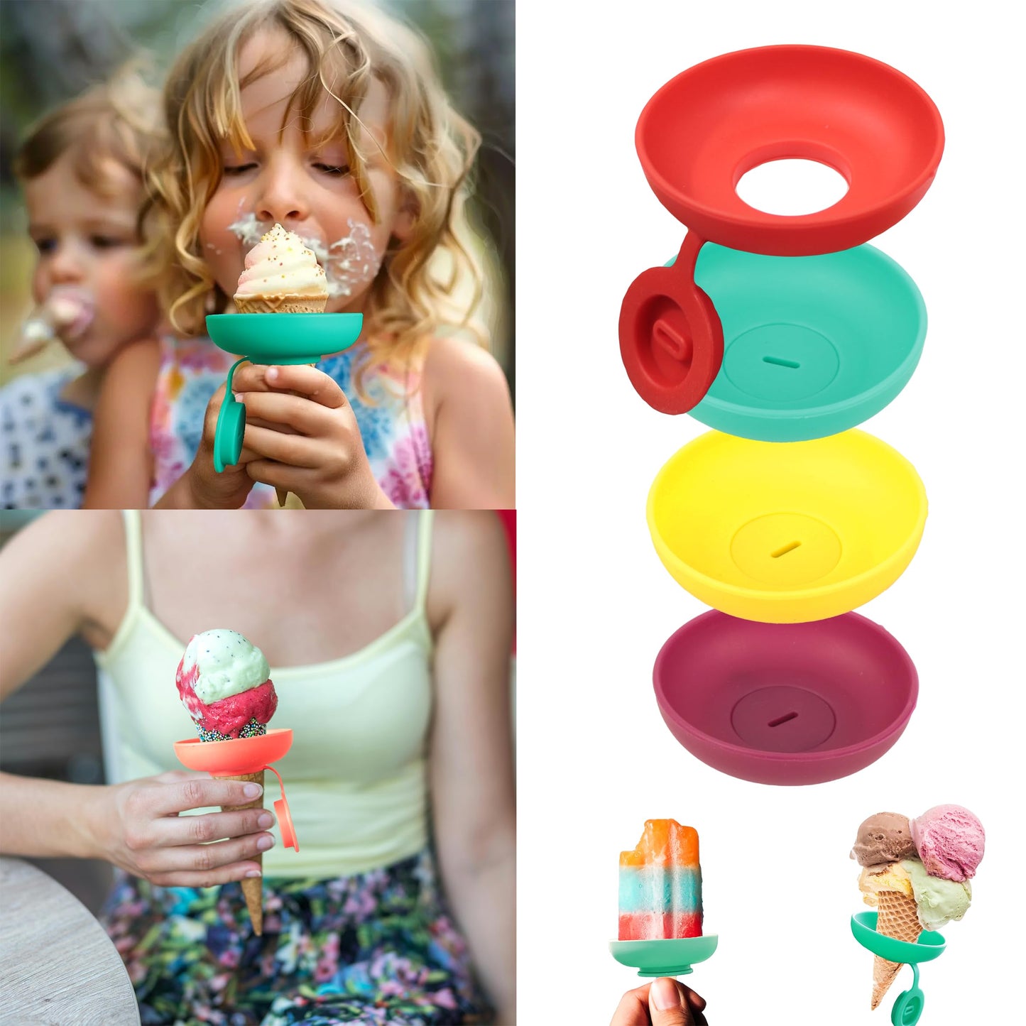 4pcs Summer Ice Pop Holder:Leak - Proof Cone Stand with Drip Guard, Dishwasher Safe