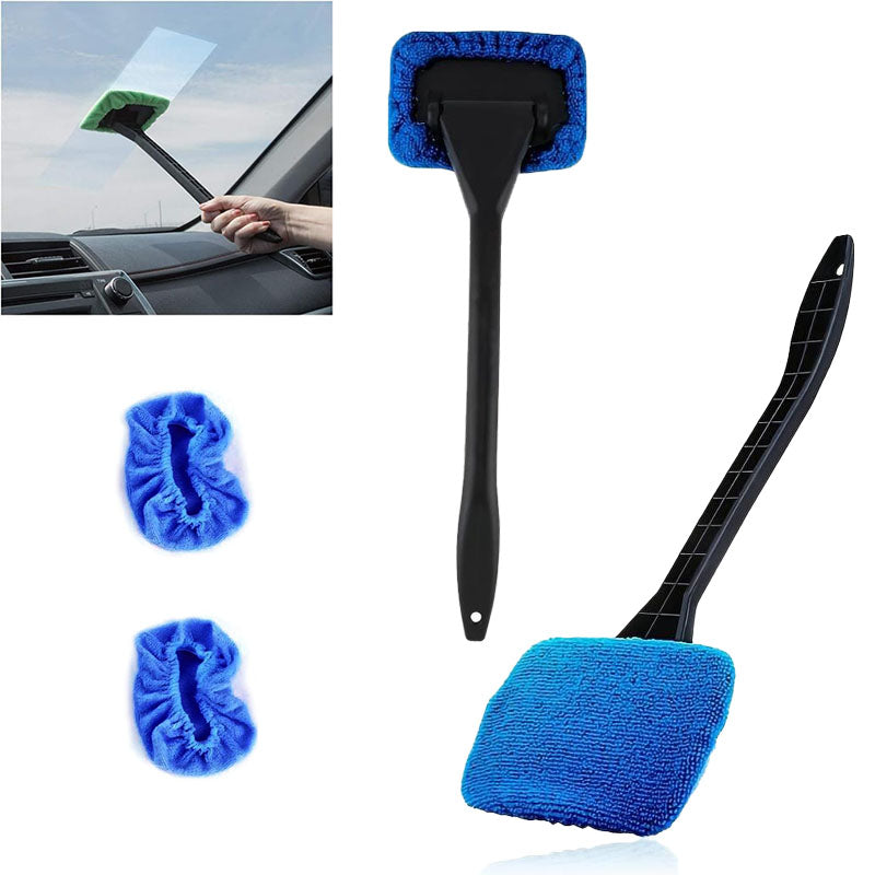 Windshield Cleaner Tool Car Window Cleaner with2 Reusable and Washable Microfiber Pads and Flexible Extendable Handle Auto Inside Glass Wiper Kit