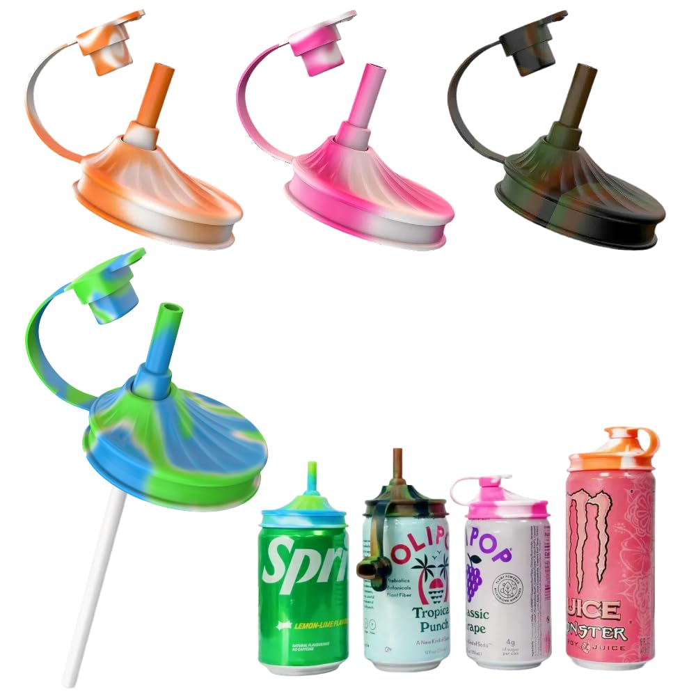 4-Pack Reusable Silicone Soda Can Lids with Straw - Fits Standard Cans, Perfect for Coke, Beer, Juice & Energy Drinks, Ideal for Children's Gifts