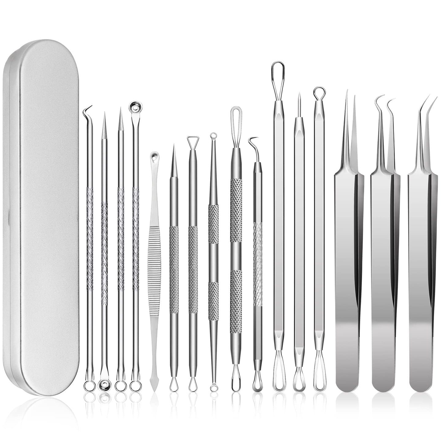Blackhead Remover Tools, 15 PCS Pimple Popper Tool Kit, Acne Blackhead Tools for Blemish,410 Premium Professional Stainless Acne Pimple Extractor Tool with Metal Box Set
