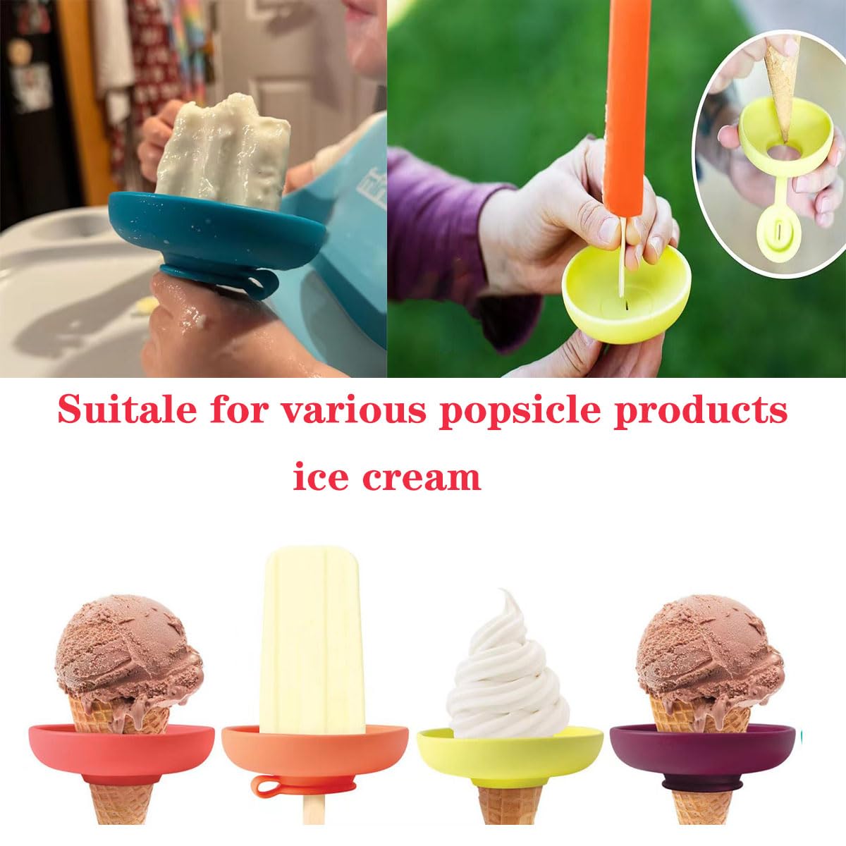 4pcs Summer Ice Pop Holder:Leak - Proof Cone Stand with Drip Guard, Dishwasher Safe