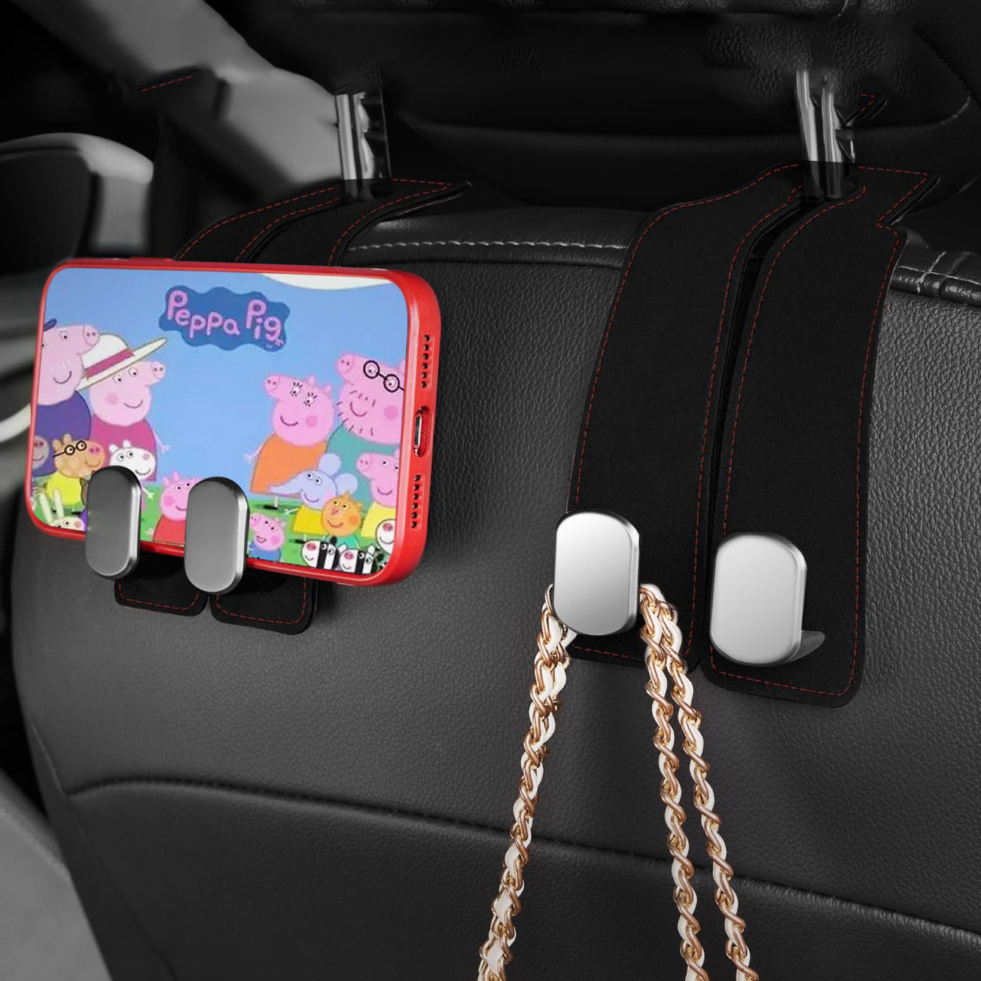 Car Seat Back Storage Hook, 1Count PU Leather Concealed Hook, Multipurpose & Durable, Ideal Car Interior Accessories