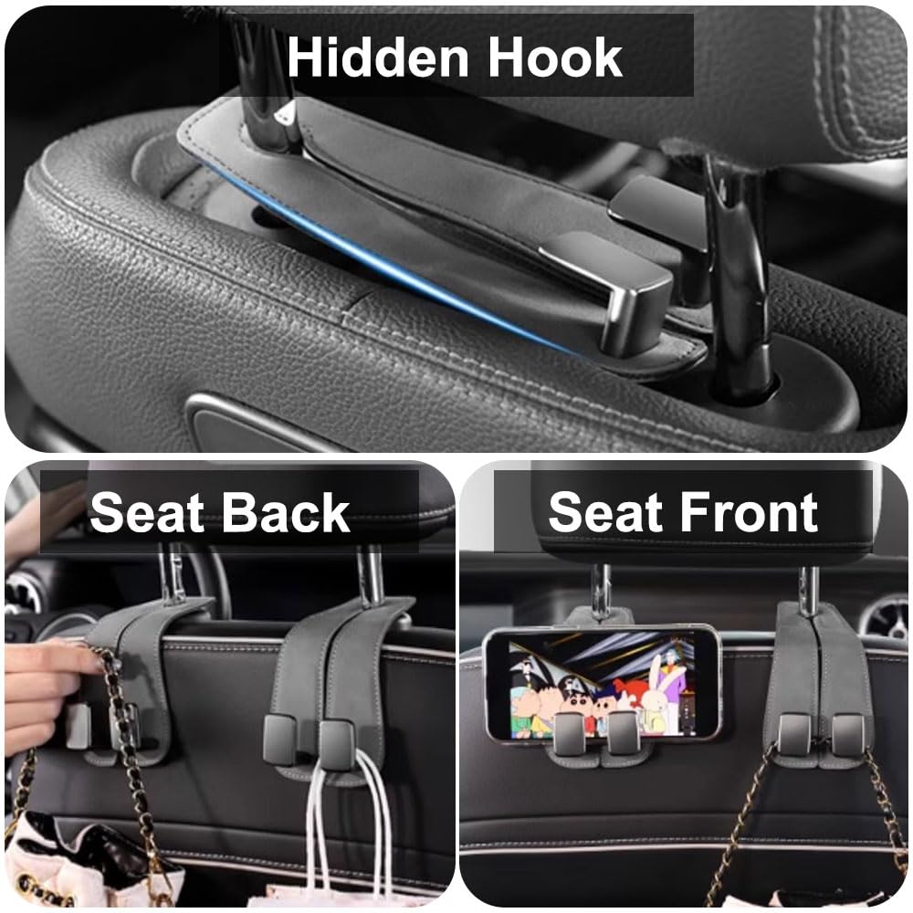 Car Seat Back Storage Hook, 1Count PU Leather Concealed Hook, Multipurpose & Durable, Ideal Car Interior Accessories