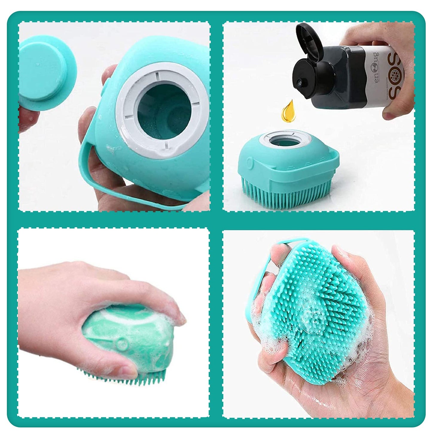 Silicone Pet Bath Brush & Shampoo Dispenser - Dual-Function Gentle Massage Grooming